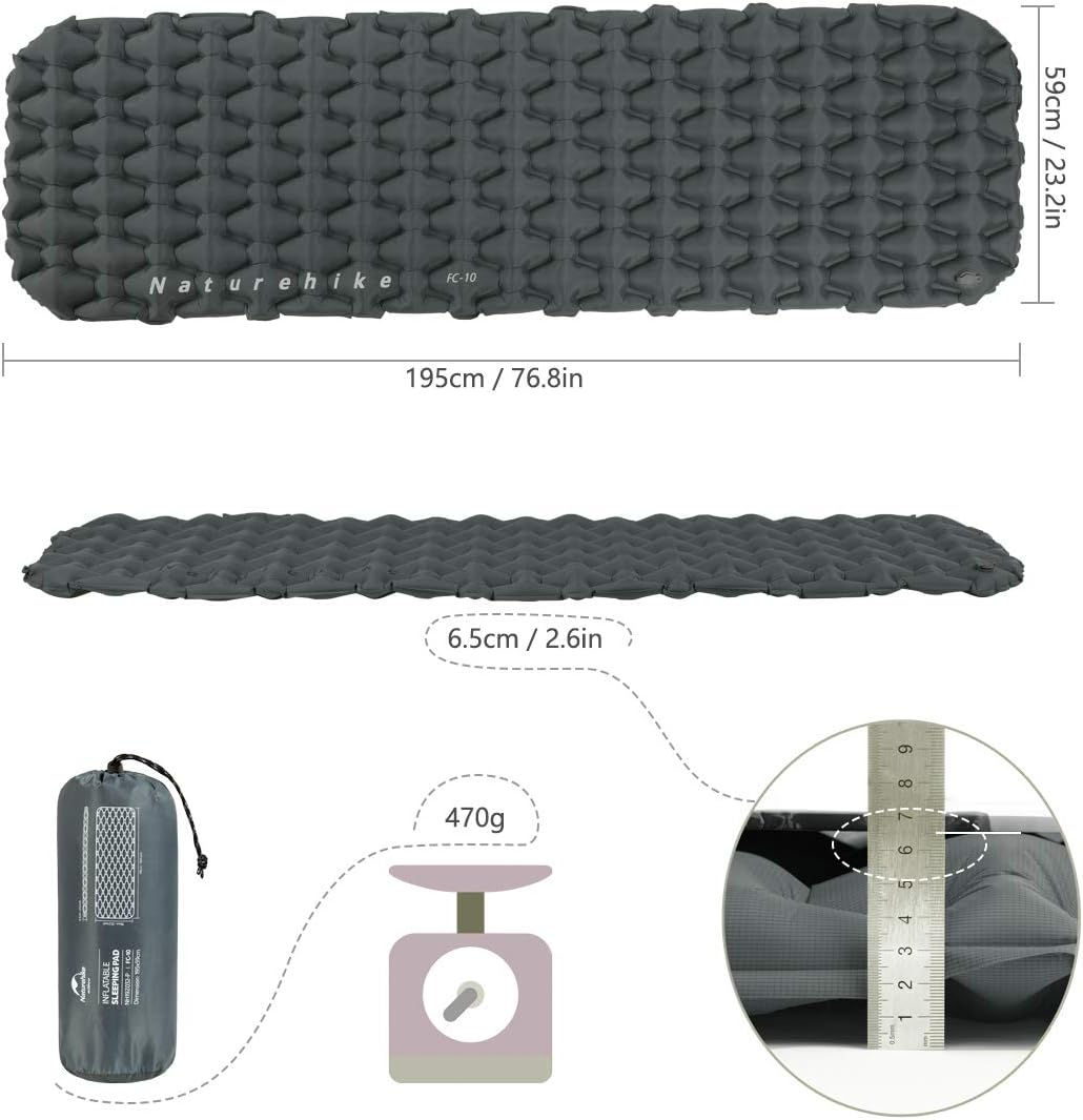 Naturehike Ultraleichte aufblasbare Isomatte Einzelne Schlafmatten 6,5 cm Dicke aufblasbare Schlafma