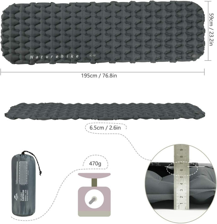 Naturehike Ultraleichte aufblasbare Isomatte Einzelne Schlafmatten 6,5 cm Dicke aufblasbare Schlafma