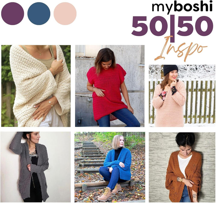 myboshi 50/50-Ganzjahres-Wolle, inkl. original myboshi Label in Lederoptik, für Oberbekleidung geeig