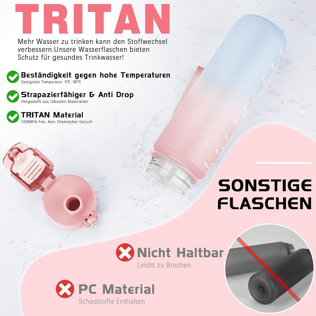 AOPREL Trinkflasche 1l, Wasserflasche BPA-Frei aus Tritan, Sport Trinkflasche Kohlensäure geeignet,