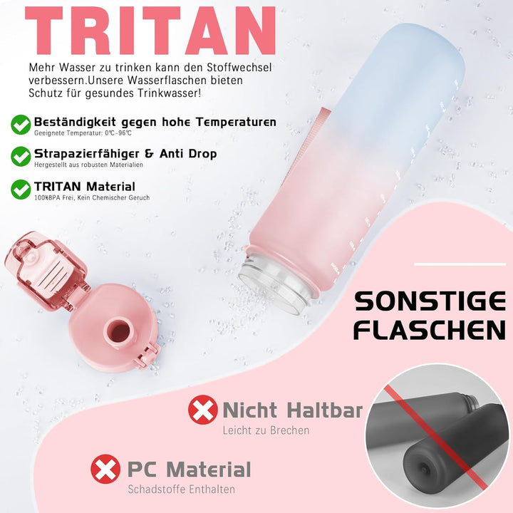 AOPREL Trinkflasche 1l, Wasserflasche BPA-Frei aus Tritan, Sport Trinkflasche Kohlensäure geeignet,