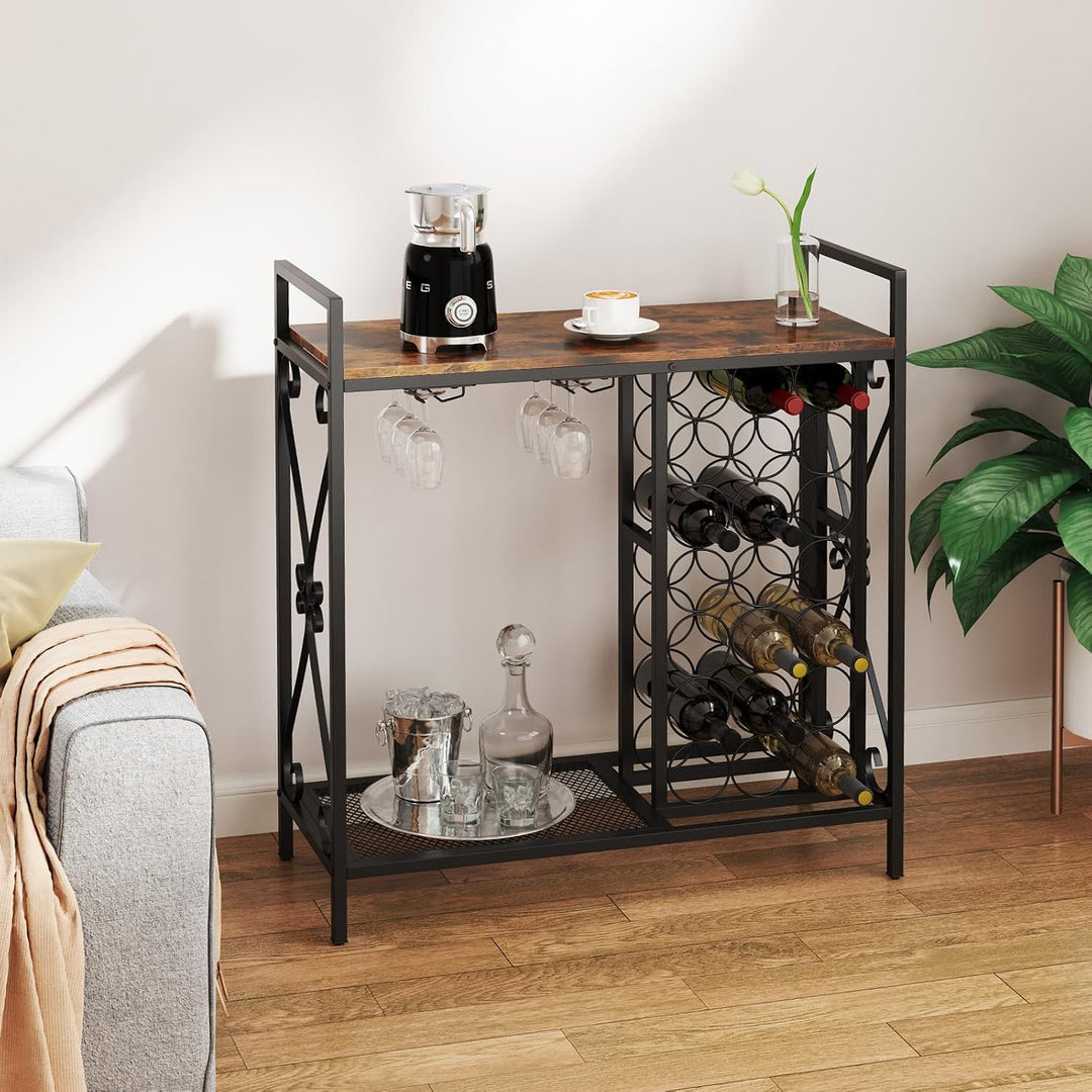 GOPLUS Weinregal für 21 Flaschen, Flaschenregal mit Weinglashalter für 6 Gläser &amp; Gitterregal, freis