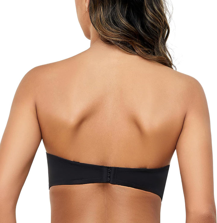 MELENECA Damen Hochdrücken Dick gepolstert Mehrweg Bügel Trägerloser BH 65C Schwarz, 65C Schwarz