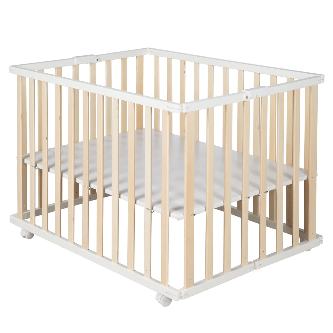 roba Laufgitter klappbar, Bicolor, 75x100 cm, platzsparendes Spielgitter inkl. Rollen, Holz, Bicolor