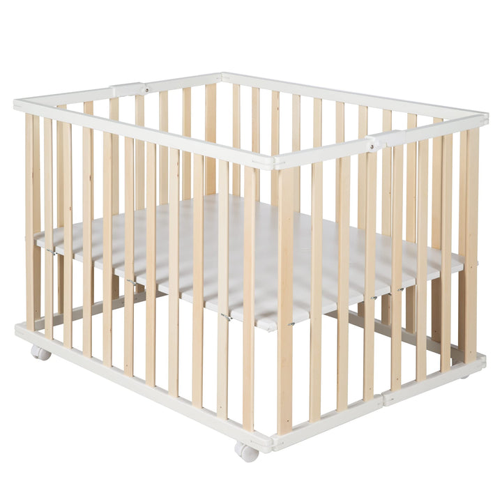 roba Laufgitter klappbar, Bicolor, 75x100 cm, platzsparendes Spielgitter inkl. Rollen, Holz, Bicolor