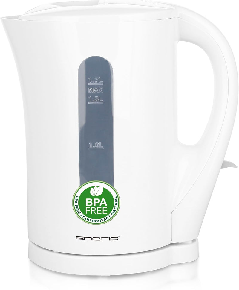 Emerio Wasserkocher BASIC | Kunststoff BPA frei | 1.7L Volumen mit beleuchtetem Ein-/Aus-Schalter |