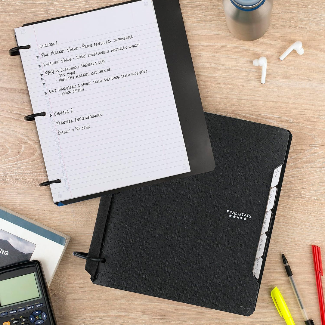 Five Star Flex Nachfüllbares Notizbuch + Lern-App, College-Papier, 3,8 cm TechLock-Ringe, Taschen, T