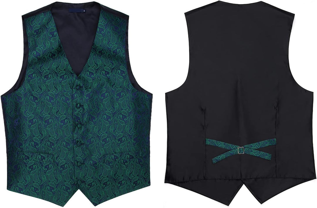 Enlision Herren Paisley Floral Jacquard Weste &amp; Krawatte und Pocket Square Weste Anzug Set M Grun, M