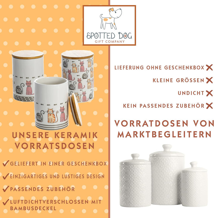 SPOTTED DOG GIFT COMPANY Vorratsdosen Keramik mit Deckel Luftdicht - 3 Vorratsbehälter vielseitig Au