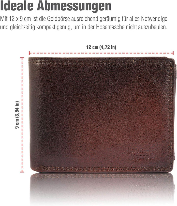 LEONARDO VERRELLI Herren-Geldbörse Echtleder 9x12cm Querformat 3000117 (Braun), Braun