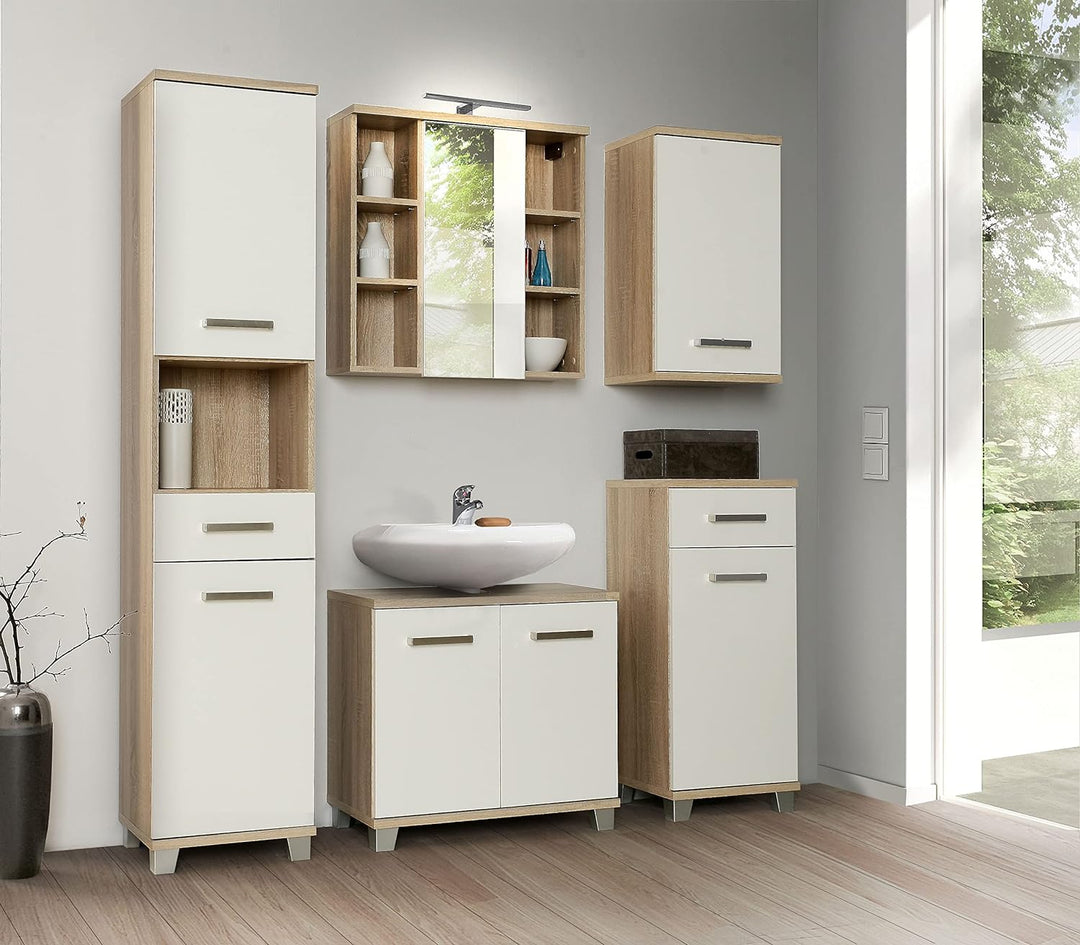 FORTE Veris Hängeschrank mit 1 Tür, Holzwerkstoff, Sonoma Eiche / Weiss Hochglanz, 68,8 x 40,2 x 29