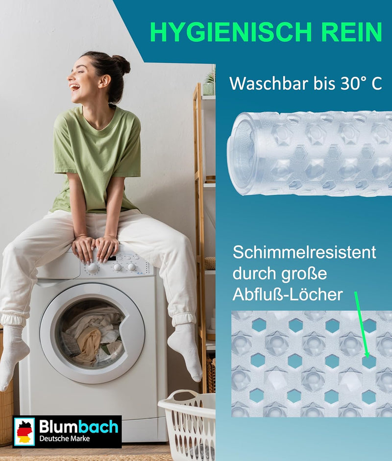 Blumbach® Duschmatte rutschfest 53x53cm - 100% BPA-frei - Inkl. 2 Haken zum Aufhängen - griffige Ant
