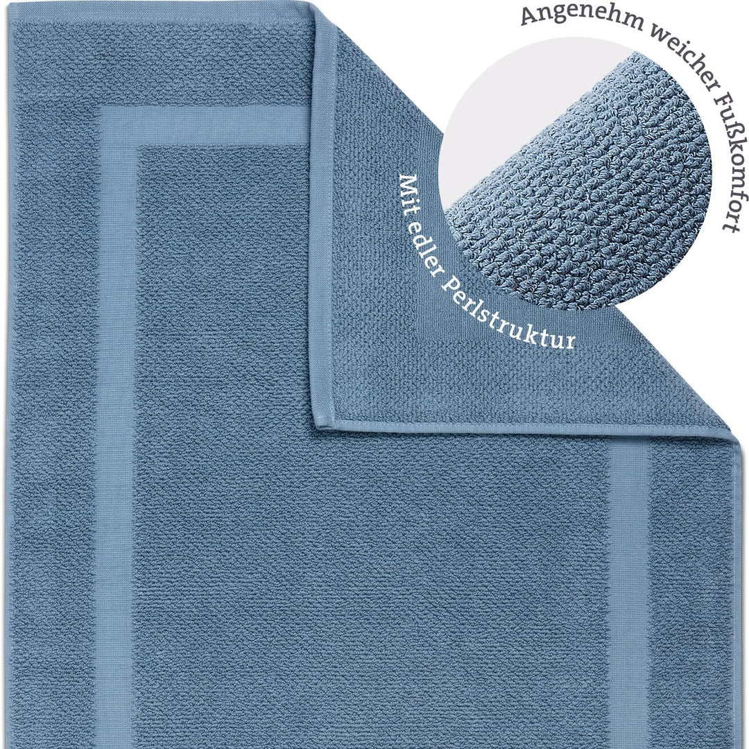 herzbach home Badvorleger 100% Baumwolle | Duschvorleger | 1.000 g/m² | Saugfähig | Waschbar (Blau,