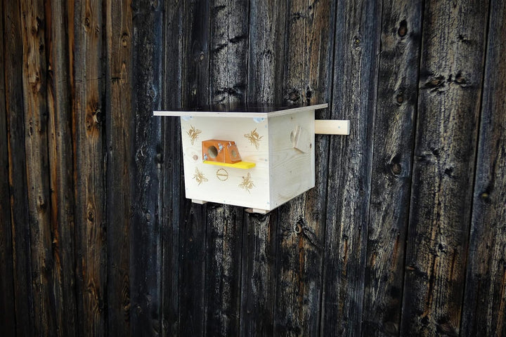 Hummelkasten zum Stellen oder aufhängen, mit Wachsmottensperre, Sichtfenster und Nistmaterial Impräg
