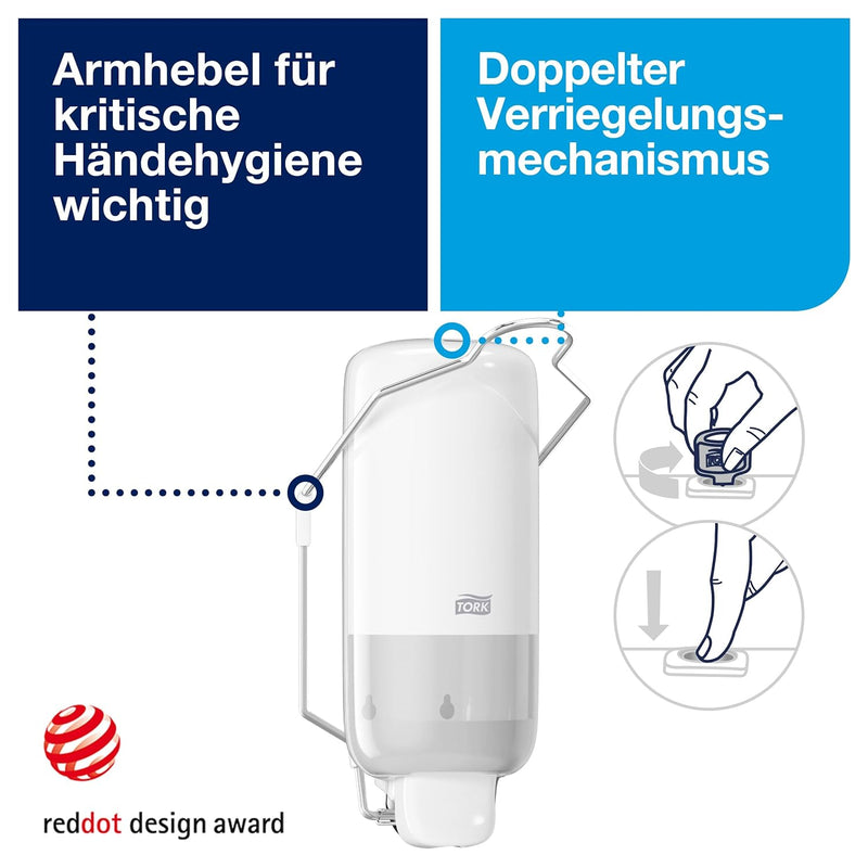 Tork Seifenspender Wandmontage mit Armhebel für Flüssigseife und Hände-Desinfektionsmittel, Elevatio