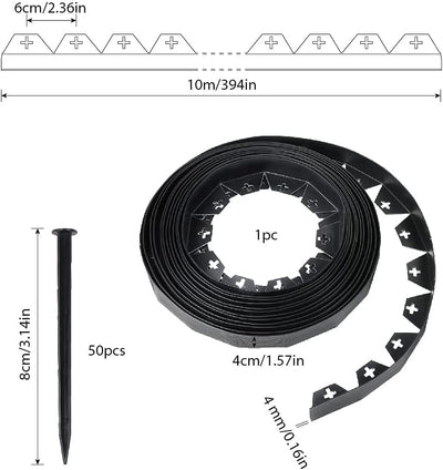 JonesHouseDeco Flexible Rasenkante 10m Garteneinfassung 4cm Schwarz PVC Biegsame Beeteinfassung mit