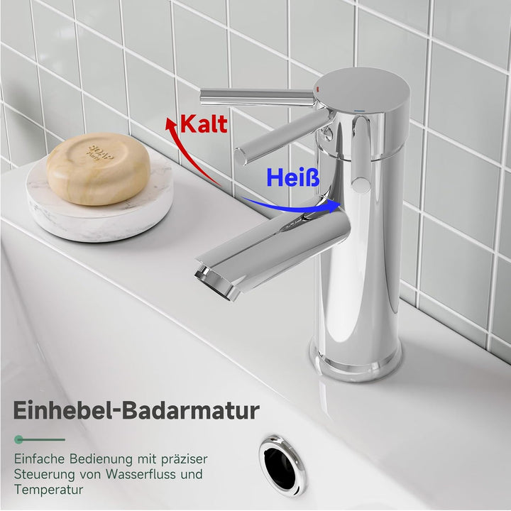 Wasserhahn Bad Chrom, Messing-Waschbecken Armaturen, Einhebelmischer Waschbecken für Bad, Gäste-WC,