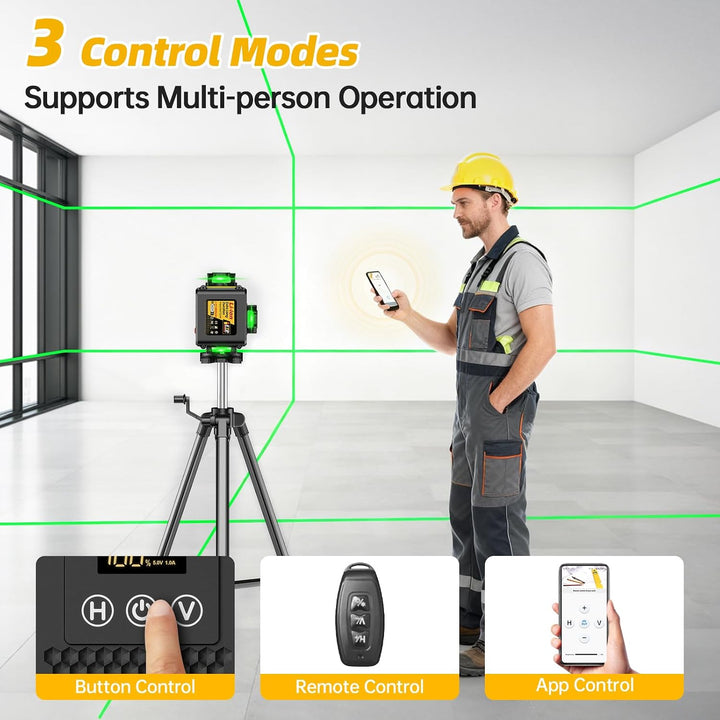 Kreuzlinienlaser mit Stativ, Laser Wasserwaage mit 2x4800mAh Batterien, 4x360 Grad Laser Level mit L