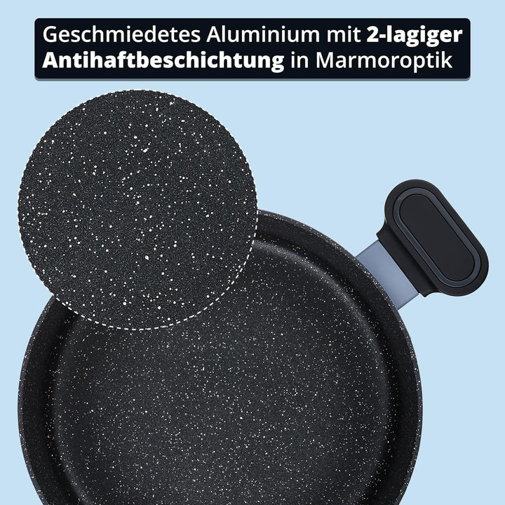 KHG Topfset 3-teilig Induktion Antihaftbeschichtung - Töpfe in 16, 20 und 24 cm mit Glasdeckeln - ge