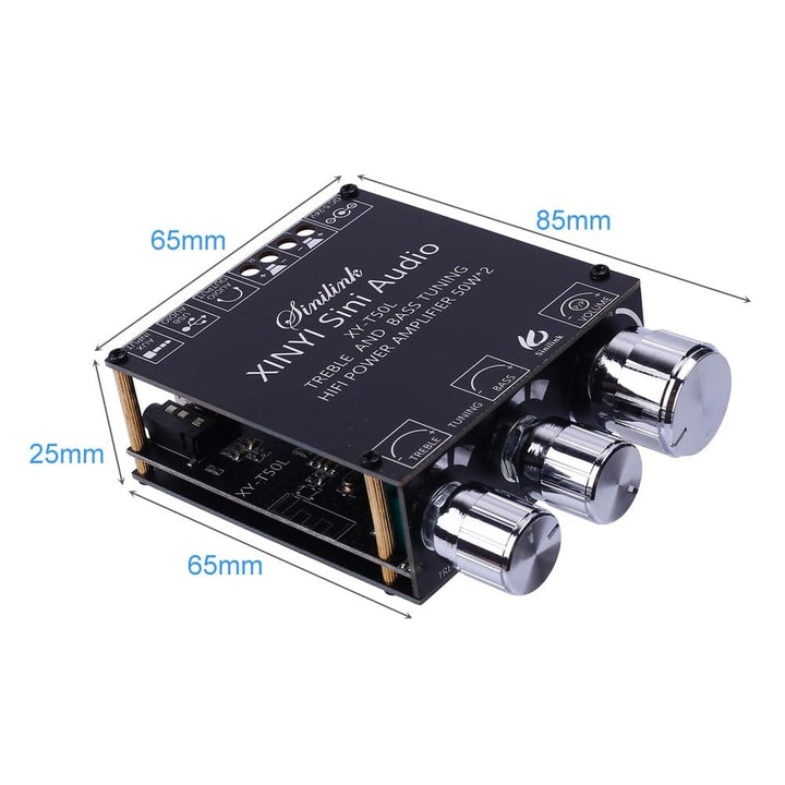 Endverstärkerplatine, DC 5V-26V Bluetooth Amplifier Board 2.0 Kanal 50W*2 BLE5.0 Treble Bass AUX/U-D