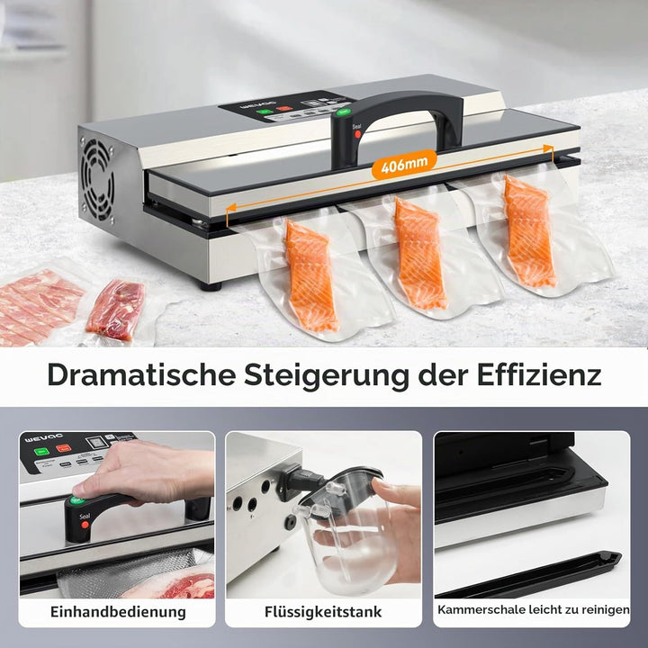 Wevac Vakuumiergerät für Lebensmittel, 95 kPa, 550 W, leistungsstark, Einhandbedienung, Vakuumierger