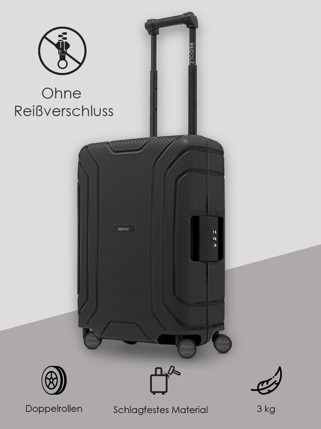 REDOLZ Hartschalen Kabinen-Koffer ohne Reissverschluss | 3-Punkt-Verschluss-System | Kleiner Trolley