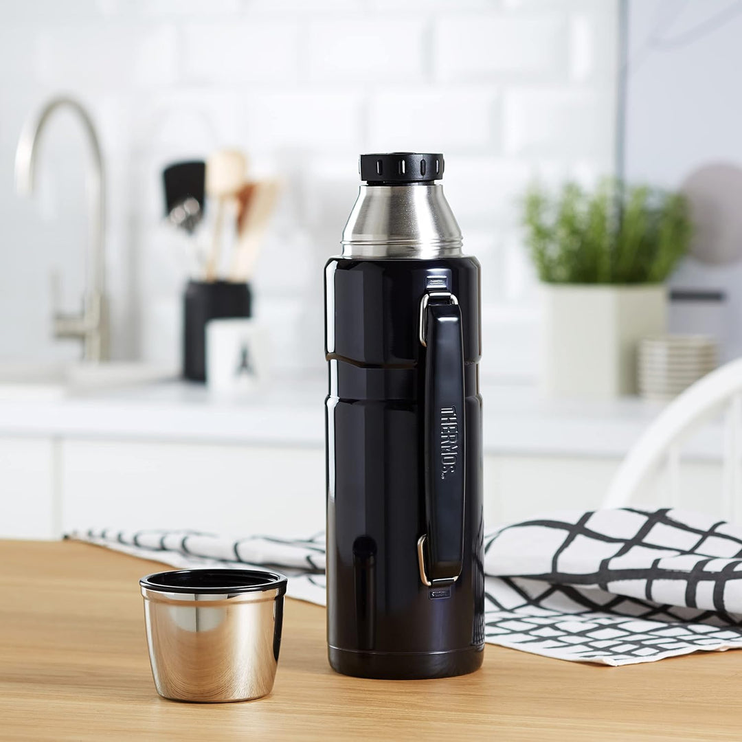 Thermos Stainless King Thermosflasche blau 1,20l - Edelstahl, absolut dicht, mit Trinkbecher und Gri