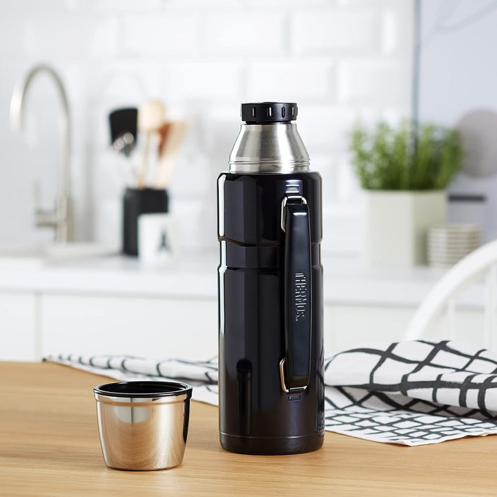 Thermos Stainless King Thermosflasche blau 1,20l - Edelstahl, absolut dicht, mit Trinkbecher und Gri