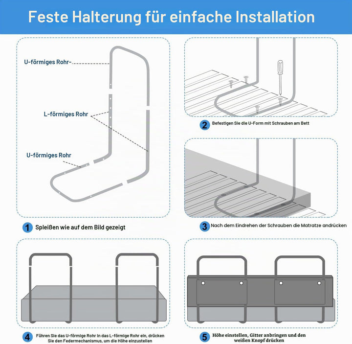 Bettgitter für Kinder 150cm, Bettschutzgitter 5-Loch Höhenverstellbar, Rausfallschutz Bett, Kinderbe