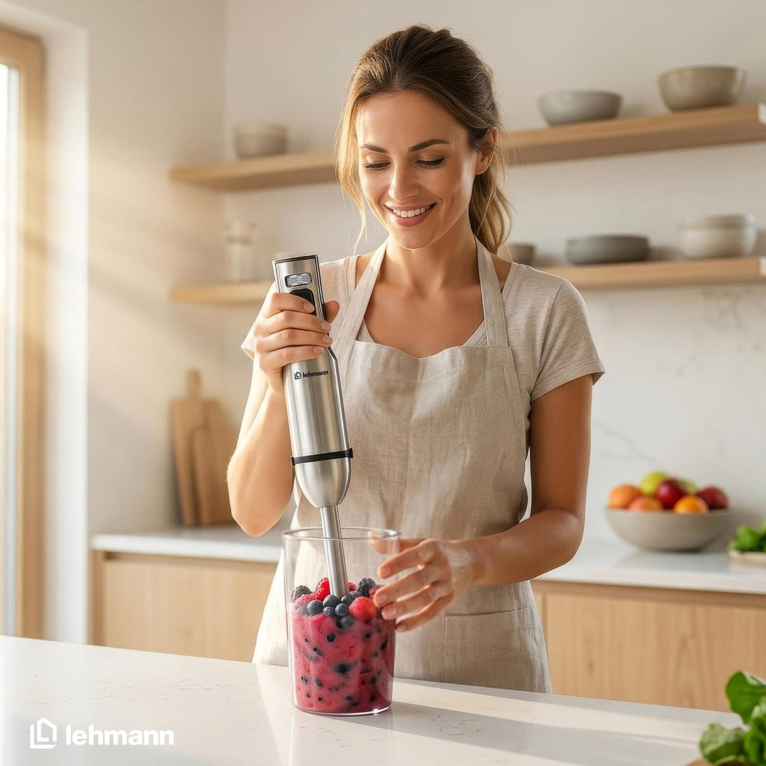 LEHMANN Stabmixer Set mit Ständer - 2000 Watt - Multifunktions Pürierstab 6-in-1-12 Geschwindigkeits