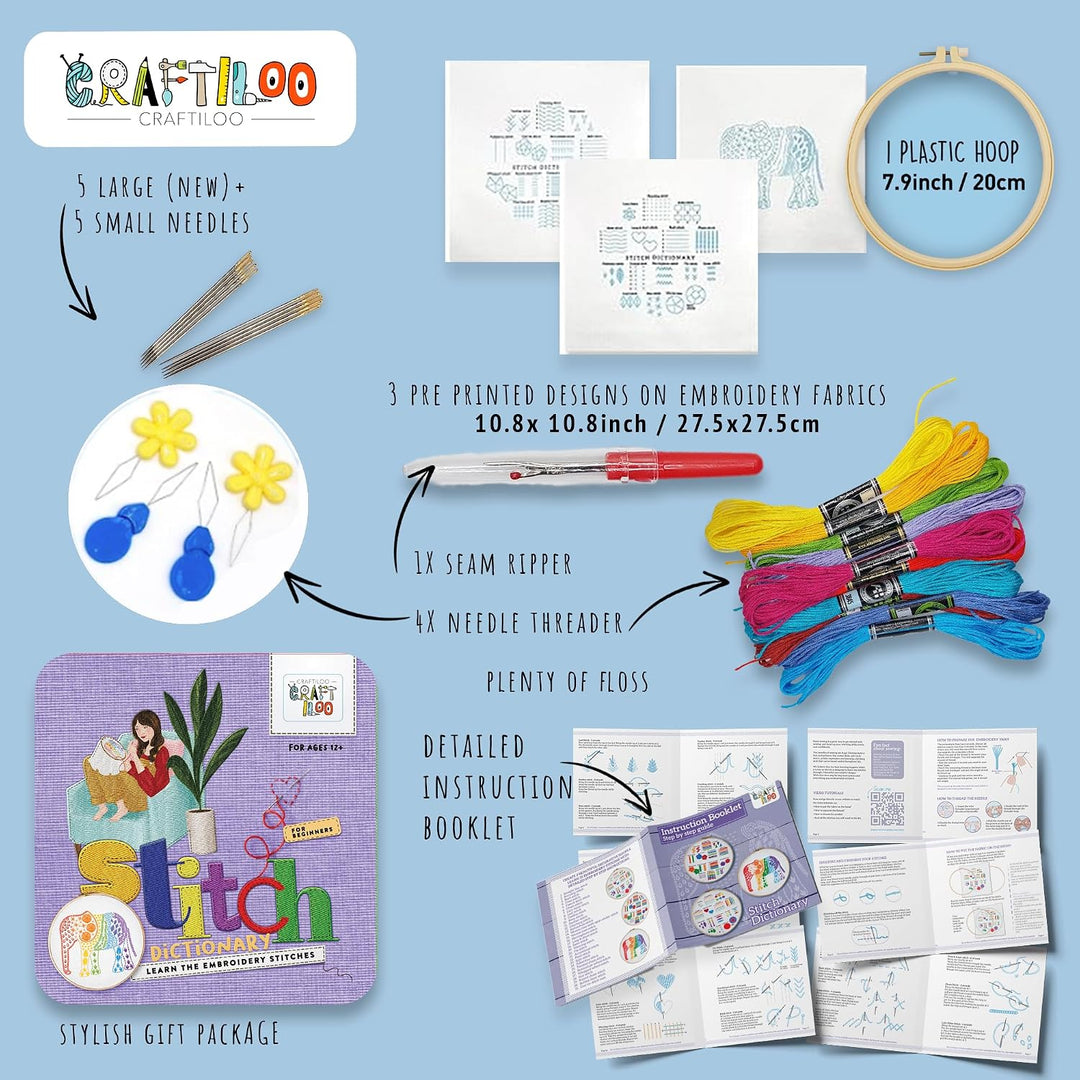 Stickset für Anfänger, 30 Stiche, Stickerei-Set für Anfänger, mit geprägten Stickmustern, Stickset,