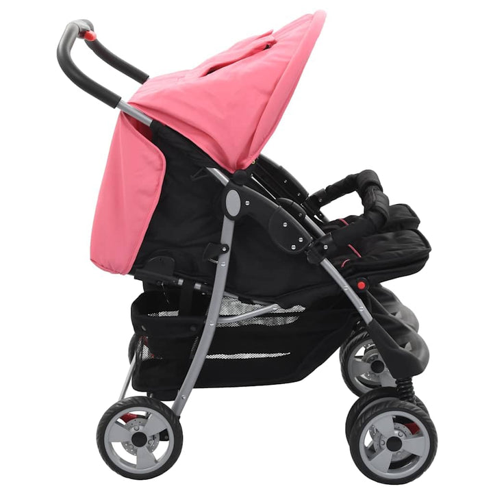 vidaXL Zwillingswagen Kinderwagen Geschwisterwagen Zwillingsbuggy Baby Kleinkinder Rosa Schwarz Stah