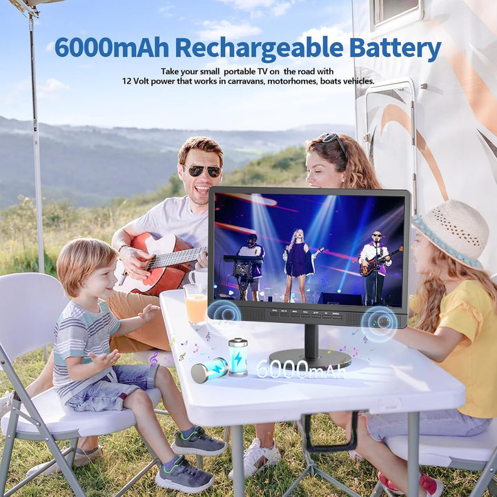 DESOBRY 18" Kleiner Fernseher mit Antenne, tragbarer Fernseher mit Freeview DVB/T2 Tuner, 6000mAh Ak