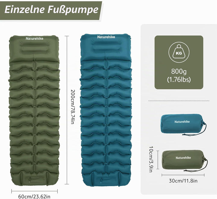 Naturehike Isomatte Camping, Ultraleicht Camping Luftmatratze mit Fusspumpe, Integrierte Luftpumpe i