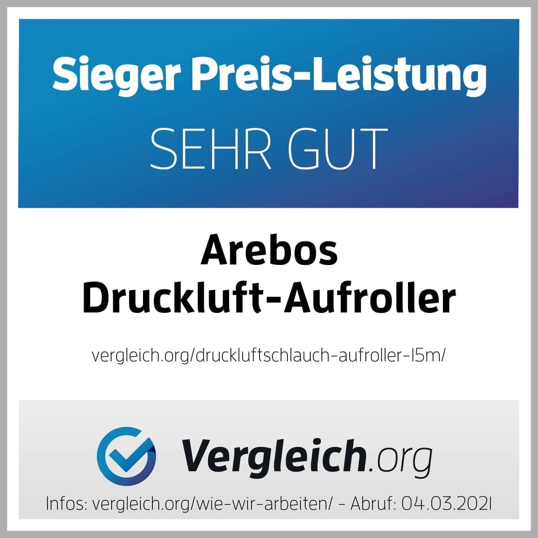 Arebos Druckluftschlauch Aufroller | Automatik Schlauch Aufroller | Wandhalterung | 1/4 Zoll Schnell