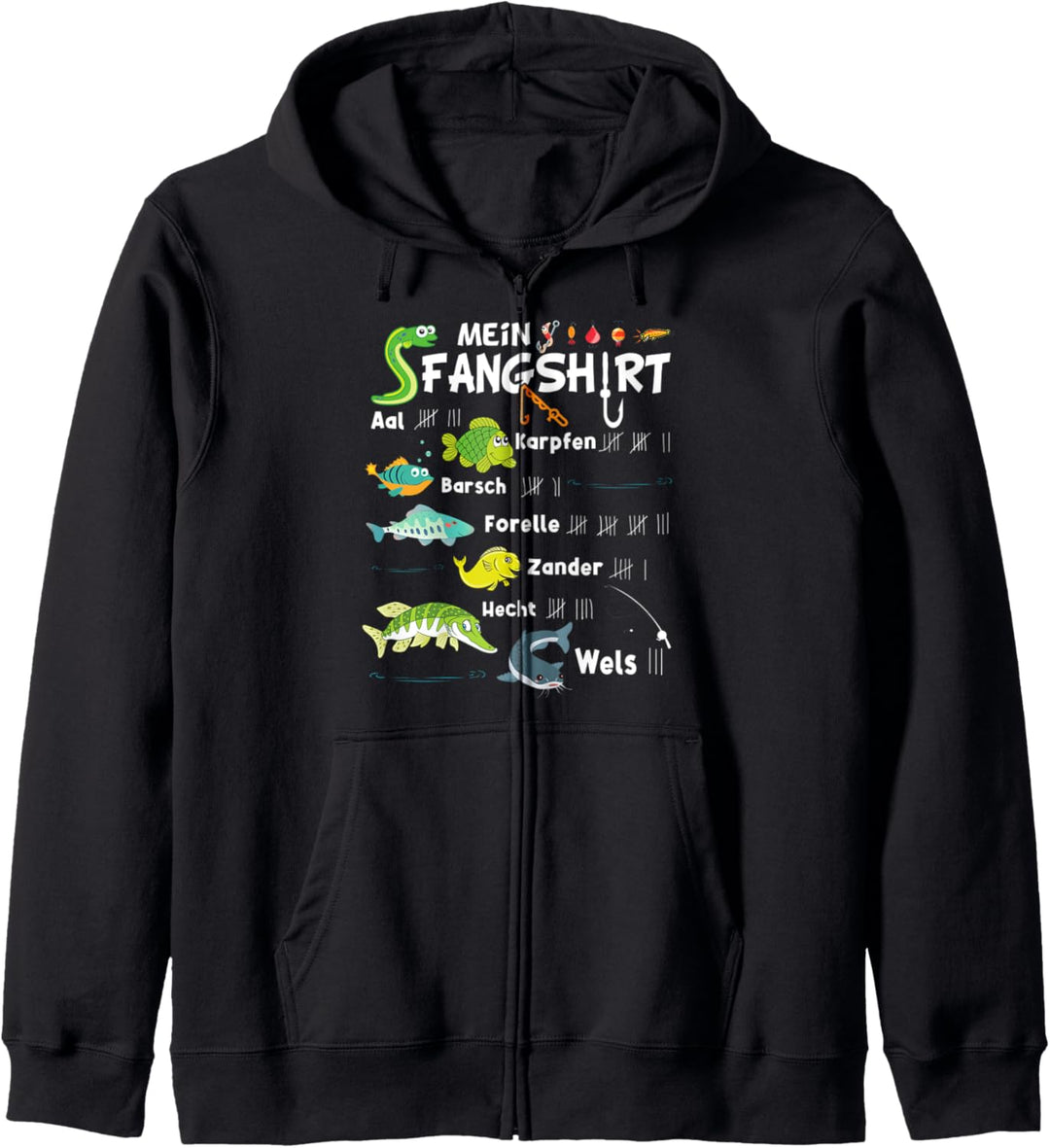 Fischarten "Mein Fangshirt" Lustiges Jungen Angler Kapuzenjacke
