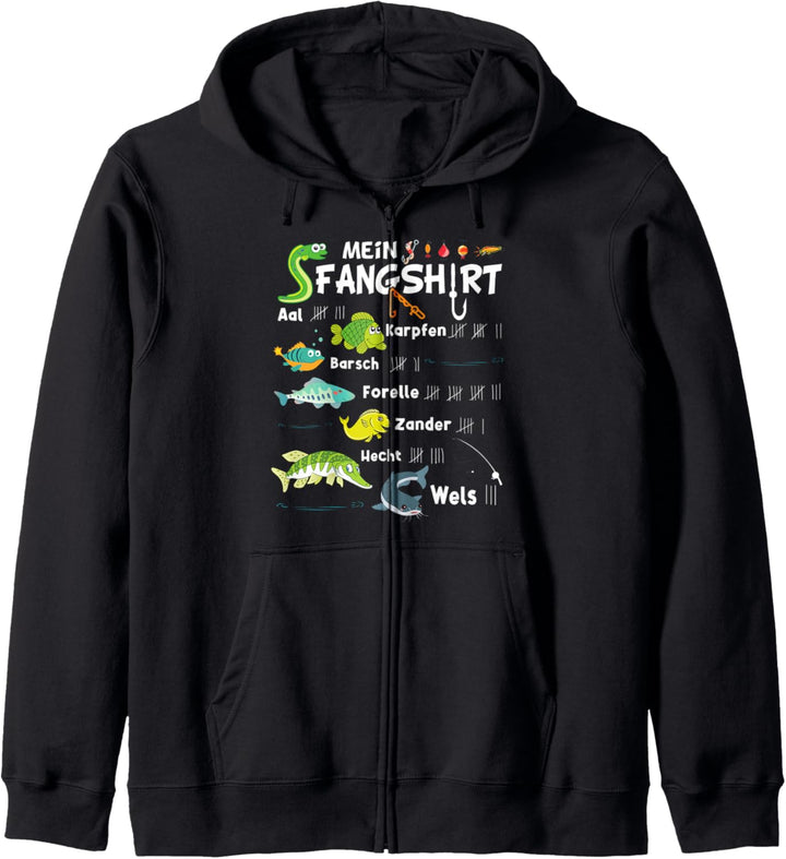 Fischarten "Mein Fangshirt" Lustiges Jungen Angler Kapuzenjacke