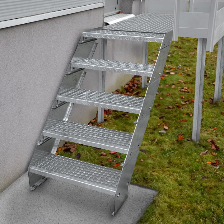 Verzinkter Stahl Treppe 2 Stufen | Erweiterbar mit zusätzlicher Gitterrost-Stufen & Höhenverstellbar