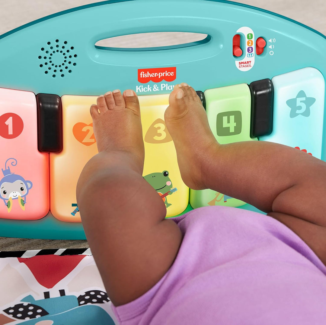 Fisher-Price Kontrast Kick & Play Pianospieldecke für Babys, Spielspass Pianospieldecke, tragbares M