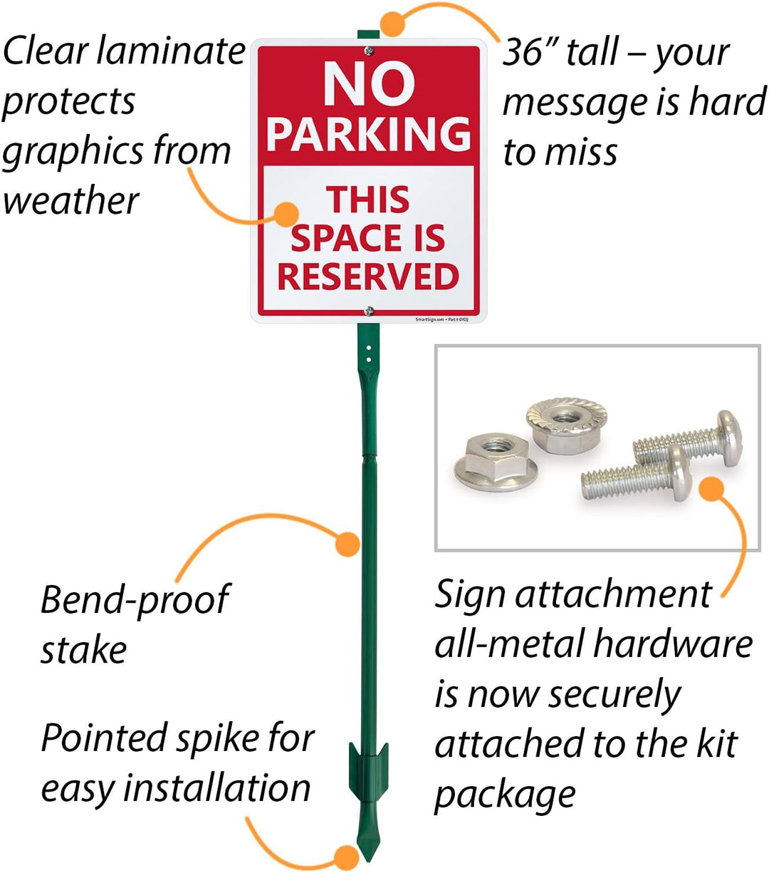 SmartSign 30,5 x 25,4 cm "No Parking - This Space Is Reserved" LawnBoss Hofschild mit 91 cm Pfahl, 4