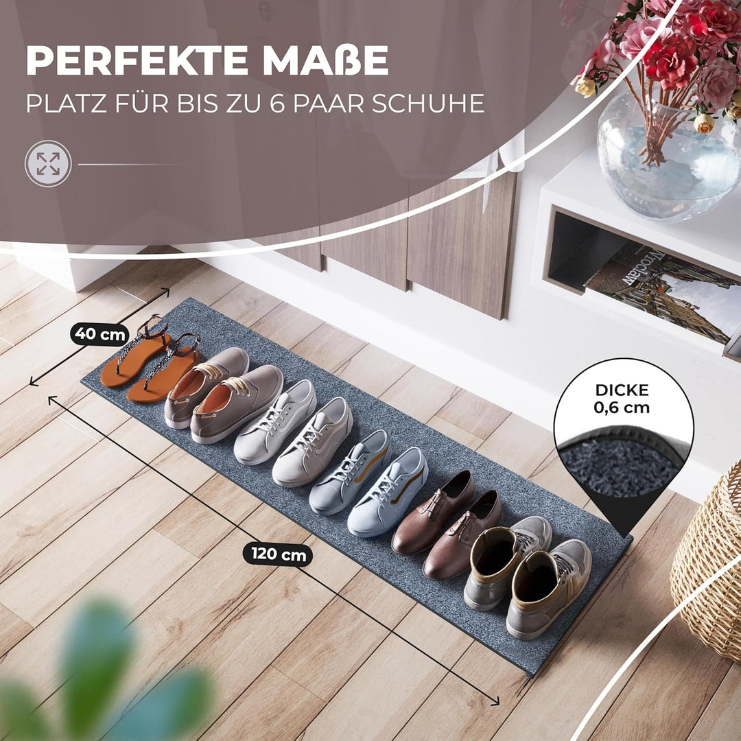 Schuhparkplatz Fussmatte 120x40cm Grau I Waschbare & rutschfeste Indoor-Schuhmatte & Abtropfmatte I