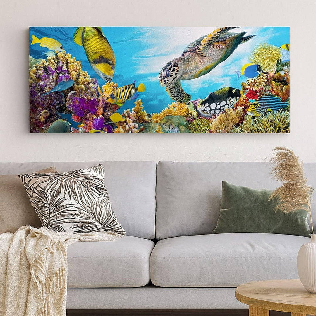 Wandbilder Dekoration Wohnzimmer Riff Koralle Fisch Panorama Bilder auf Leinwand 120x50cm Leinwandbi