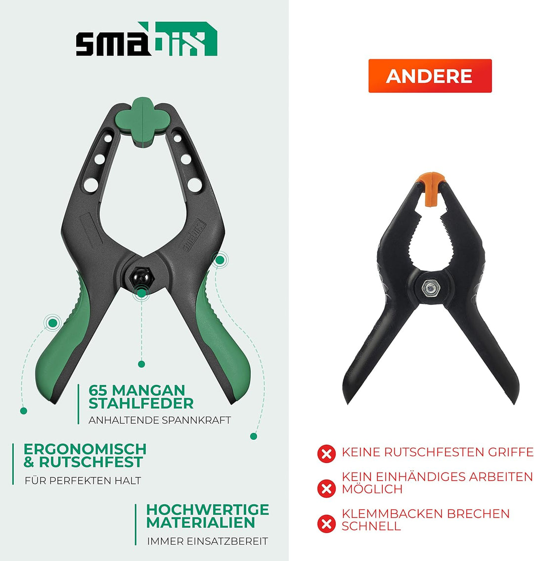SMABIX® Klemmzwingen 10er Set für Leimen, Pool, Fotografie mit grosser Spannweite und hoher Spannkra