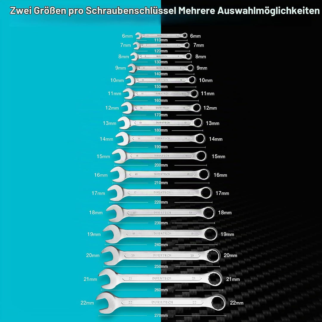 DURATECH Ringmaulschlüssel Set Gabelringschlüssel-Satz, 17-teilig Set, SW 6-22mm, DIN 3113, Chrom-Va