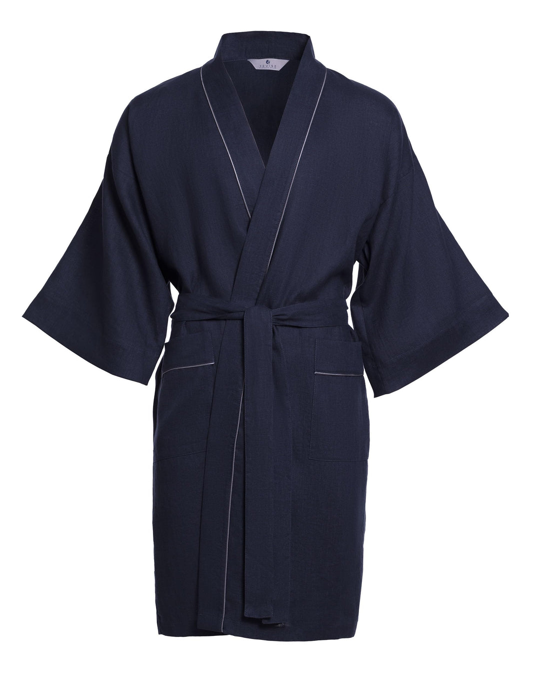 Revise RE-513 Herren Kimono - Morgenmantel - 100% Leinen - Premium Qualität XL-XXL Dunkelblau, XL-XX