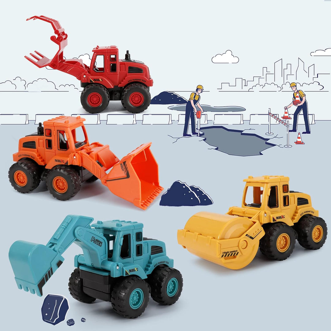 EOGRFW 4 Stück Baufahrzeuge Spielzeug,Bagger Spielzeug Auto Spielzeugautos Set,Baustellen Fahrzeuge