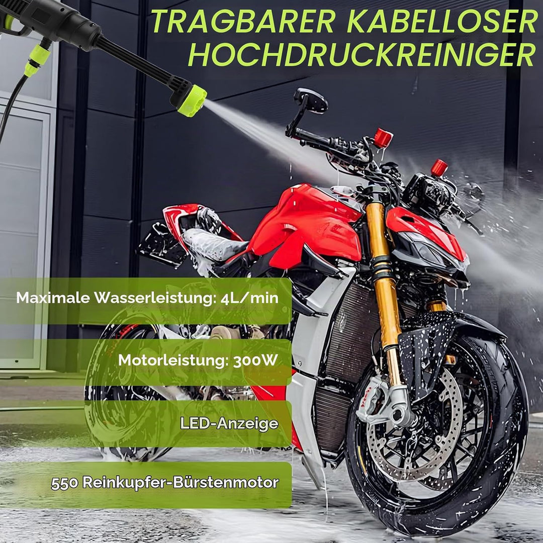 Akku Hochdruckreiniger 21V, Kabelloser Hochdruckreiniger mit 2 Akkus &amp; 1500mAh, Leistungsstarker Dru