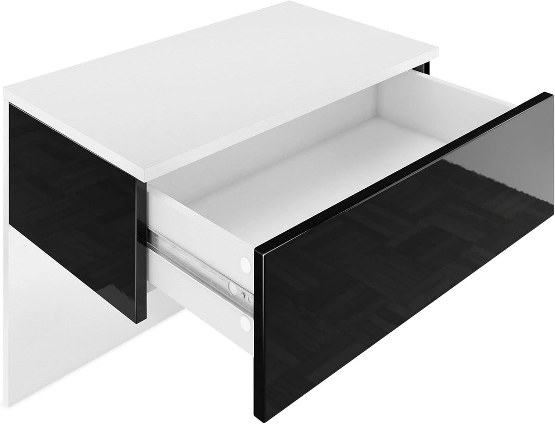 Vladon Nachttisch Sleep, Nachttischschrank mit Schublade zur Wandmontage, Weiss matt/Sandgrau Hochgl