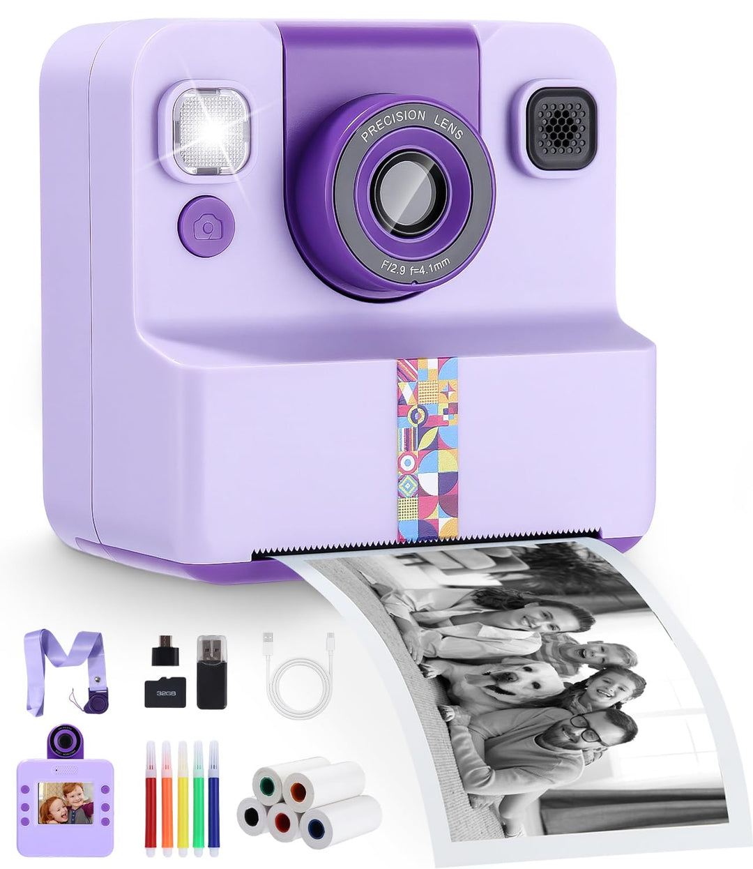 Sofortbildkamera Kinder, 1080P HD Kinderkamera Sofortbildkamera mit Sofortdruck, 32GB SD-Karte & 5 R