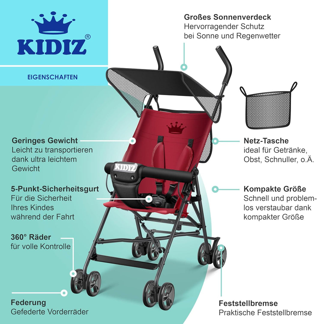 KIDIZ® Kinderwagen CITY Buggy Kinderbuggy klappbar Sportwagen Faltbar 360° 4-Zoll-Räder Inkl. Sonnen